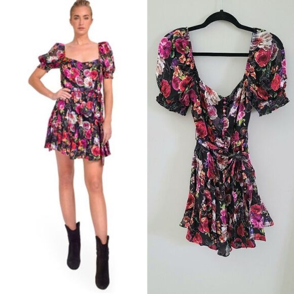 Alice + Olivia Mina puff sleeve mini dress size 4 - Picture 2 of 16